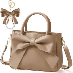 Leather Crossbody Bag for Women Small Purse with Bow Detachable Strap
